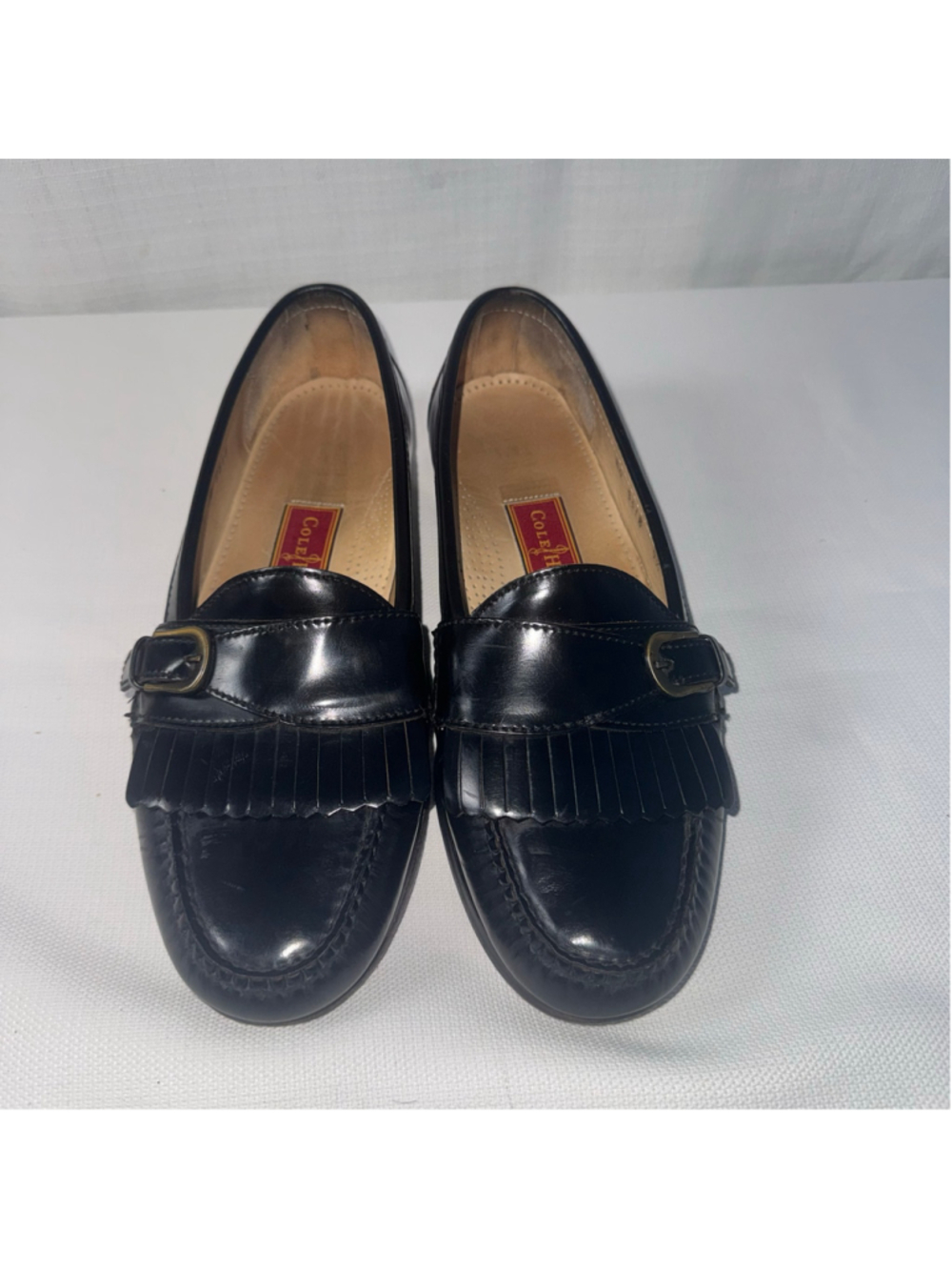 Cole Haan Pinch Buckle Kiltie Loafers Leather Black Monk Strap Size 9.5D